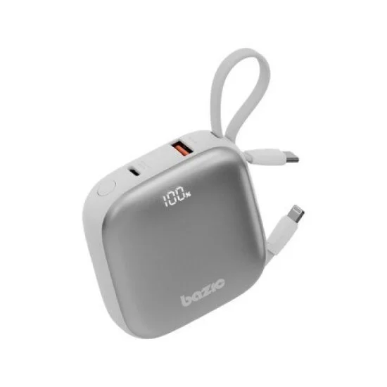 Bazic Gopower Fusion Mini 10K, 3In1 10000Mah Powerbank With Built-In Usb-C And Lightning Cable - Pebble